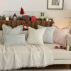 MIULEE Pack of 2 Rust Pillow Covers 26×26 Inch Striped Farmhouse Couch Throw Pillow Covers with Fringe Chic Linen Decorative Cushion Eruo Sham for Sofa Living Room Bed Outdoor Home Decor(Red)