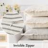 MIULEE Pack of 2 Rust Pillow Covers 26×26 Inch Striped Farmhouse Couch Throw Pillow Covers with Fringe Chic Linen Decorative Cushion Eruo Sham for Sofa Living Room Bed Outdoor Home Decor(Gray)