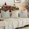 MIULEE Pack of 2 Rust Pillow Covers 26×26 Inch Striped Farmhouse Couch Throw Pillow Covers with Fringe Chic Linen Decorative Cushion Eruo Sham for Sofa Living Room Bed Outdoor Home Decor(Dark Green)