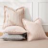 MIULEE Pack of 2 Rust Pillow Covers 26×26 Inch Striped Farmhouse Couch Throw Pillow Covers with Fringe Chic Linen Decorative Cushion Eruo Sham for Sofa Living Room Bed Outdoor Home Decor(Pink)