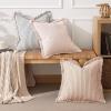 MIULEE Pack of 2 Rust Pillow Covers 26×26 Inch Striped Farmhouse Couch Throw Pillow Covers with Fringe Chic Linen Decorative Cushion Eruo Sham for Sofa Living Room Bed Outdoor Home Decor(Pink)