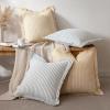 MIULEE Pack of 2 Rust Pillow Covers 26×26 Inch Striped Farmhouse Couch Throw Pillow Covers with Fringe Chic Linen Decorative Cushion Eruo Sham for Sofa Living Room Bed Outdoor Home Decor(Light Blue)