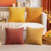 MIULEE Pack of 4 Fall Boho Farmhouse Orange Yellow Corduroy Decorative Throw Pillow Covers 18×18 Inch Soft Striped Pillow Covers Modern Rustic Home Decor for Sofa Living Room Couch Bed(Orange-yellow)
