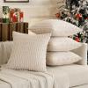 MIULEE Pack of 4 Fall Boho Farmhouse Orange Yellow Corduroy Decorative Throw Pillow Covers 18×18 Inch Soft Striped Pillow Covers Modern Rustic Home Decor for Sofa Living Room Couch Bed(Cream White)