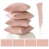 MIULEE Pack of 4 Fall Boho Farmhouse Orange Yellow Corduroy Decorative Throw Pillow Covers 18×18 Inch Soft Striped Pillow Covers Modern Rustic Home Decor for Sofa Living Room Couch Bed(Pink)