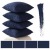 MIULEE Pack of 4 Fall Boho Farmhouse Orange Yellow Corduroy Decorative Throw Pillow Covers 18×18 Inch Soft Striped Pillow Covers Modern Rustic Home Decor for Sofa Living Room Couch Bed(Dark Blue)