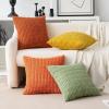MIULEE Pack of 4 Fall Boho Farmhouse Orange Yellow Corduroy Decorative Throw Pillow Covers 18×18 Inch Soft Striped Pillow Covers Modern Rustic Home Decor for Sofa Living Room Couch Bed(Orange Green)