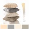 MIULEE Pack of 4 Fall Boho Farmhouse Orange Yellow Corduroy Decorative Throw Pillow Covers 18×18 Inch Soft Striped Pillow Covers Modern Rustic Home Decor for Sofa Living Room Couch Bed(Beige and Brown)