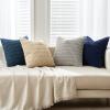 MIULEE Pack of 4 Fall Boho Farmhouse Orange Yellow Corduroy Decorative Throw Pillow Covers 18×18 Inch Soft Striped Pillow Covers Modern Rustic Home Decor for Sofa Living Room Couch Bed(Blue and Brown)