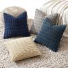 MIULEE Pack of 4 Fall Boho Farmhouse Orange Yellow Corduroy Decorative Throw Pillow Covers 18×18 Inch Soft Striped Pillow Covers Modern Rustic Home Decor for Sofa Living Room Couch Bed(Blue and Brown)
