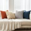 MIULEE Pack of 4 Fall Boho Farmhouse Orange Yellow Corduroy Decorative Throw Pillow Covers 18×18 Inch Soft Striped Pillow Covers Modern Rustic Home Decor for Sofa Living Room Couch Bed(Blue and Orange)