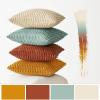 MIULEE Pack of 4 Fall Boho Farmhouse Orange Yellow Corduroy Decorative Throw Pillow Covers 18×18 Inch Soft Striped Pillow Covers Modern Rustic Home Decor for Sofa Living Room Couch Bed(Orange Teal)