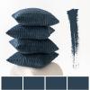MIULEE Pack of 4 Fall Boho Farmhouse Orange Yellow Corduroy Decorative Throw Pillow Covers 18×18 Inch Soft Striped Pillow Covers Modern Rustic Home Decor for Sofa Living Room Couch Bed(Blue)