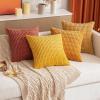 MIULEE Pack of 4 Fall Boho Farmhouse Orange Yellow Corduroy Decorative Throw Pillow Covers 18×18 Inch Soft Striped Pillow Covers Modern Rustic Home Decor for Sofa Living Room Couch Bed(Orange-yellow)