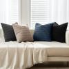 MIULEE Pack of 4 Fall Boho Farmhouse Orange Yellow Corduroy Decorative Throw Pillow Covers 18×18 Inch Soft Striped Pillow Covers Modern Rustic Home Decor for Sofa Living Room Couch Bed(Black and Blue)