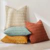 MIULEE Pack of 4 Fall Boho Farmhouse Orange Yellow Corduroy Decorative Throw Pillow Covers 18×18 Inch Soft Striped Pillow Covers Modern Rustic Home Decor for Sofa Living Room Couch Bed(Orange Teal)