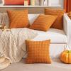 MIULEE Pack of 4 Fall Boho Farmhouse Orange Yellow Corduroy Decorative Throw Pillow Covers 18×18 Inch Soft Striped Pillow Covers Modern Rustic Home Decor for Sofa Living Room Couch Bed(Burnt Orange)