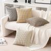 MIULEE Pack of 4 Fall Boho Farmhouse Orange Yellow Corduroy Decorative Throw Pillow Covers 18×18 Inch Soft Striped Pillow Covers Modern Rustic Home Decor for Sofa Living Room Couch Bed(Neutral)