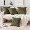 MIULEE Pack of 4 Fall Boho Farmhouse Orange Yellow Corduroy Decorative Throw Pillow Covers 18×18 Inch Soft Striped Pillow Covers Modern Rustic Home Decor for Sofa Living Room Couch Bed(Olive Green)