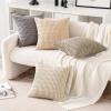MIULEE Pack of 4 Fall Boho Farmhouse Orange Yellow Corduroy Decorative Throw Pillow Covers 18×18 Inch Soft Striped Pillow Covers Modern Rustic Home Decor for Sofa Living Room Couch Bed(Beige and Brown)