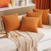 MIULEE Pack of 4 Fall Boho Farmhouse Orange Yellow Corduroy Decorative Throw Pillow Covers 18×18 Inch Soft Striped Pillow Covers Modern Rustic Home Decor for Sofa Living Room Couch Bed(Burnt Orange)