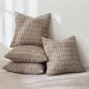 MIULEE Pack of 4 Fall Boho Farmhouse Orange Yellow Corduroy Decorative Throw Pillow Covers 18×18 Inch Soft Striped Pillow Covers Modern Rustic Home Decor for Sofa Living Room Couch Bed(Light Brown)