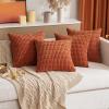 MIULEE Pack of 4 Fall Boho Farmhouse Orange Yellow Corduroy Decorative Throw Pillow Covers 18×18 Inch Soft Striped Pillow Covers Modern Rustic Home Decor for Sofa Living Room Couch Bed(Rust)