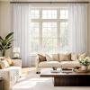 MIULEE Pinch Pleated Terracotta Linen Curtains 84 Inches Long 2 Panels for Bedroom Living Room, Burnt Orange Linen Textured Window Drapes Back Tab Hook Semi Sheer Light Filtering Rust Boho Fall Decor(Bleached Linen)