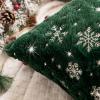 MIULEE Set of 2 Christmas Decorative Throw Pillow Covers Soft Faux Fur Winter Pillow Covers with Silver Snowflake Glitter Holiday Festival Pillowcases for Couch Sofa Bed, 18×18inch, Red(Dark Green)