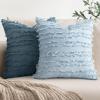 MIULEE Set of 2 Decorative Boho Throw Pillow Covers Linen Striped Jacquard Pattern Cushion Covers for Sofa Couch Living Room Bedroom 18×18 Inch Red(Light Blue)