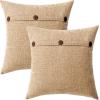 MIULEE Set of 2 Decorative Linen Throw Pillow Covers Cushion Case Triple Button Vintage Farmhouse Pillowcase for Couch Sofa Bed 12 x 20 Inch 30 x 50 cm Beige(Light Tan)