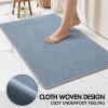 MIULEE Set of 2 Ultra Thin Bathroom Rugs, Rubber Bath Mats for Bathroom Non Slip, Quick Dry Absorbent Bath Rug Machine Washable, Fit Under Door, Shower, Sink, Home Decor, Grey, 17″x27″+20″x32″(Blue)