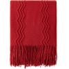 MIULEE Tan Taupe Knitted Throw Blanket for Couch Boho Textured Cozy Woven Blanket with Tassels for Sofa Chair Bed Living Room Farmhouse Home Decor Acrylic Wave Pattern 50″x60″(Christmas Red)