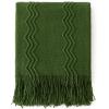 MIULEE Tan Taupe Knitted Throw Blanket for Couch Boho Textured Cozy Woven Blanket with Tassels for Sofa Chair Bed Living Room Farmhouse Home Decor Acrylic Wave Pattern 50″x60″(Olive Green)