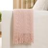 MIULEE Tan Taupe Knitted Throw Blanket for Couch Boho Textured Cozy Woven Blanket with Tassels for Sofa Chair Bed Living Room Farmhouse Home Decor Acrylic Wave Pattern 50″x60″(Pink)