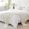 MIULEE Tan Taupe Knitted Throw Blanket for Couch Boho Textured Cozy Woven Blanket with Tassels for Sofa Chair Bed Living Room Farmhouse Home Decor Acrylic Wave Pattern 50″x60″(Cream White)