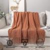 MIULEE Tan Taupe Knitted Throw Blanket for Couch Boho Textured Cozy Woven Blanket with Tassels for Sofa Chair Bed Living Room Farmhouse Home Decor Acrylic Wave Pattern 50″x60″(Orange)