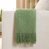 MIULEE Tan Taupe Knitted Throw Blanket for Couch Boho Textured Cozy Woven Blanket with Tassels for Sofa Chair Bed Living Room Farmhouse Home Decor Acrylic Wave Pattern 50″x60″(Sage Green)