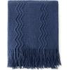 MIULEE Tan Taupe Knitted Throw Blanket for Couch Boho Textured Cozy Woven Blanket with Tassels for Sofa Chair Bed Living Room Farmhouse Home Decor Acrylic Wave Pattern 50″x60″(Navy Blue)
