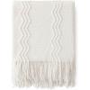 MIULEE Tan Taupe Knitted Throw Blanket for Couch Boho Textured Cozy Woven Blanket with Tassels for Sofa Chair Bed Living Room Farmhouse Home Decor Acrylic Wave Pattern 50″x60″(Off White)