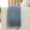 MIULEE Tan Taupe Knitted Throw Blanket for Couch Boho Textured Cozy Woven Blanket with Tassels for Sofa Chair Bed Living Room Farmhouse Home Decor Acrylic Wave Pattern 50″x60″(Dusty Blue)