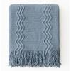 MIULEE Tan Taupe Knitted Throw Blanket for Couch Boho Textured Cozy Woven Blanket with Tassels for Sofa Chair Bed Living Room Farmhouse Home Decor Acrylic Wave Pattern 50″x60″(Dusty Blue)