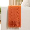 MIULEE Tan Taupe Knitted Throw Blanket for Couch Boho Textured Cozy Woven Blanket with Tassels for Sofa Chair Bed Living Room Farmhouse Home Decor Acrylic Wave Pattern 50″x60″(Burnt Orange)