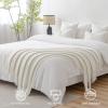 MIULEE Tan Taupe Knitted Throw Blanket for Couch Boho Textured Cozy Woven Blanket with Tassels for Sofa Chair Bed Living Room Farmhouse Home Decor Acrylic Wave Pattern 50″x60″(Off White)