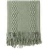 MIULEE Tan Taupe Knitted Throw Blanket for Couch Boho Textured Cozy Woven Blanket with Tassels for Sofa Chair Bed Living Room Farmhouse Home Decor Acrylic Wave Pattern 50″x60″(Sage)