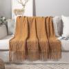 MIULEE Tan Taupe Knitted Throw Blanket for Couch Boho Textured Cozy Woven Blanket with Tassels for Sofa Chair Bed Living Room Farmhouse Home Decor Acrylic Wave Pattern 50″x60″(Brown)