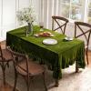 MIULEE Velvet Table Cloth with Decorative Ruffle Edge Luxurious Soft Washable Rectangular Tablecloth Thick Wrinkle-Resistant Oblong Table Cover for Kitchen Dining Party Wedding 60×102 Inch Olive Green(Olive Green)