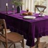 MIULEE Velvet Table Cloth with Decorative Ruffle Edge Luxurious Soft Washable Rectangular Tablecloth Thick Wrinkle-Resistant Oblong Table Cover for Kitchen Dining Party Wedding 60×102 Inch Olive Green(Purple)