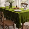MIULEE Velvet Table Cloth with Decorative Ruffle Edge Luxurious Soft Washable Rectangular Tablecloth Thick Wrinkle-Resistant Oblong Table Cover for Kitchen Dining Party Wedding 60×102 Inch Olive Green(Olive Green)