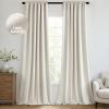 MIULEE 100% Blackout Curtains 90 Inch Long 2 Panels Set for Bedroom, Thick Luxury Faux Linen Black Out Curtain Room Darkening Back Tab Pleat Window Textured Drapes with Hooks for Living Room, Birch(Birch)